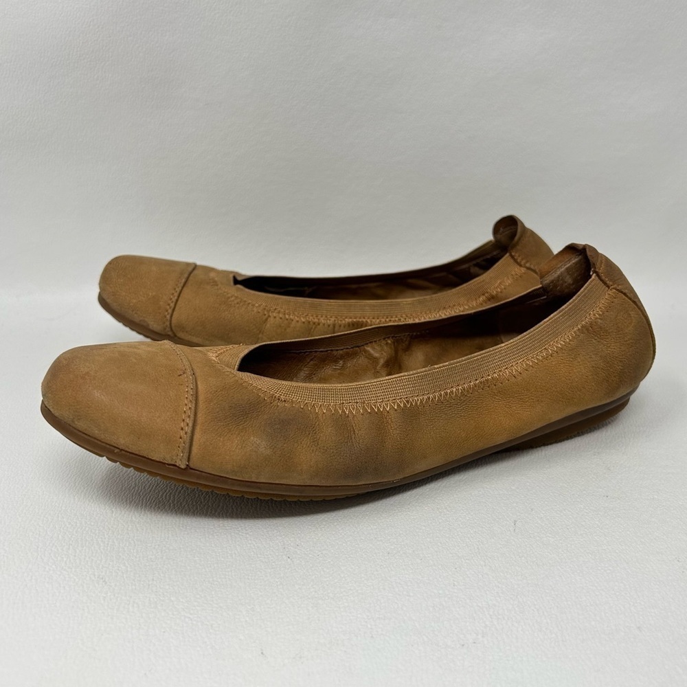 Josef Seibel Womens 8-8.5 Ballet Flats Slip On Tan/Brown Suede Leather Stretchy